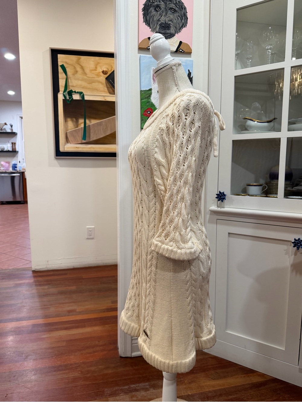 Burberry Cream Cable Knit Long Sleeve Sweater Dress - Picture 3 of 7